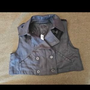 BANANA REPUBLIC DOUBLE BREASTED CROPPED LINEN VEST BLACK SIZE L NEW WITH TAGS